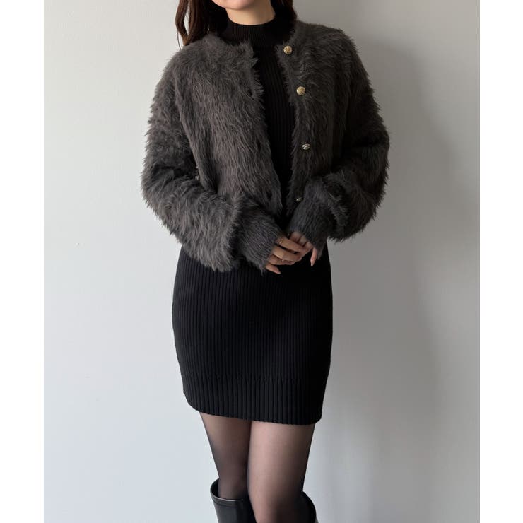 mipiarl  ショートシャギーカーディガン＋ミニリブニットワンピースＳＥＴ | JUNOAH | 詳細画像13 