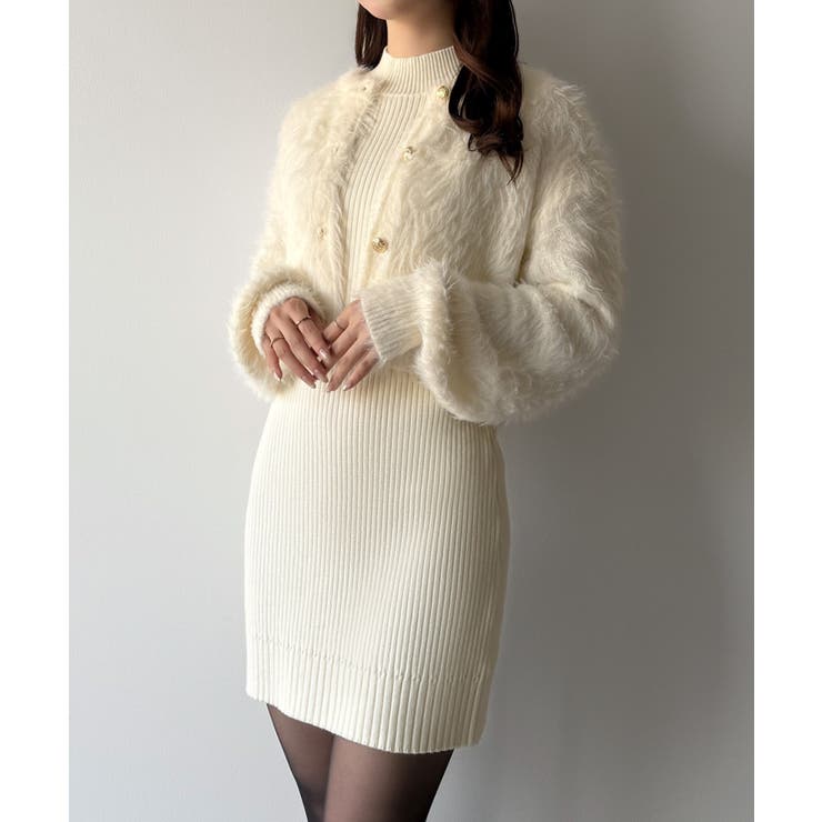 mipiarl  ショートシャギーカーディガン＋ミニリブニットワンピースＳＥＴ | JUNOAH | 詳細画像2 