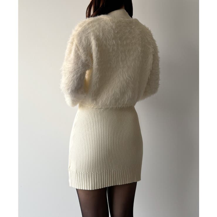 mipiarl  ショートシャギーカーディガン＋ミニリブニットワンピースＳＥＴ | JUNOAH | 詳細画像3 