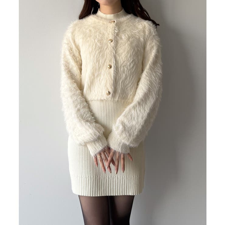 mipiarl  ショートシャギーカーディガン＋ミニリブニットワンピースＳＥＴ | JUNOAH | 詳細画像5 