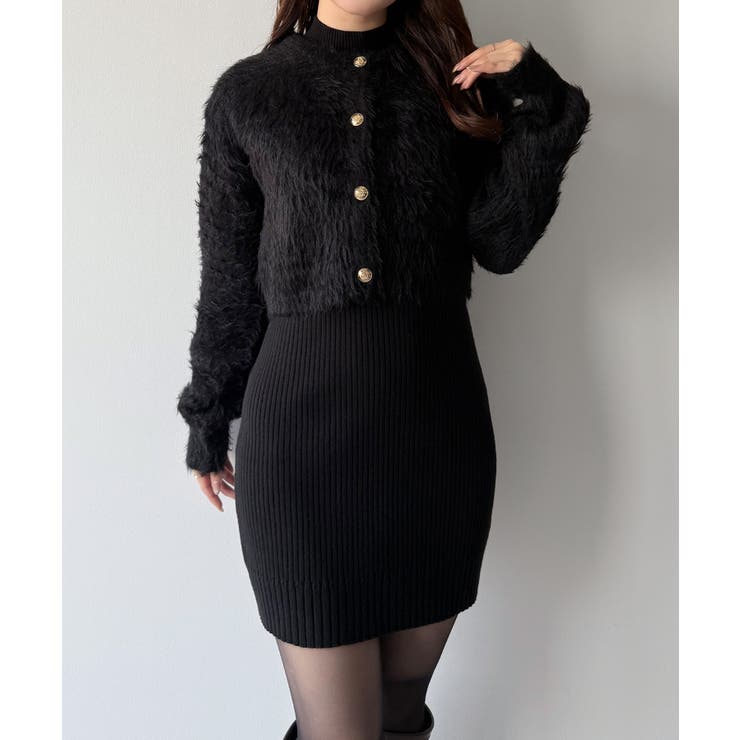 mipiarl  ショートシャギーカーディガン＋ミニリブニットワンピースＳＥＴ | JUNOAH | 詳細画像8 