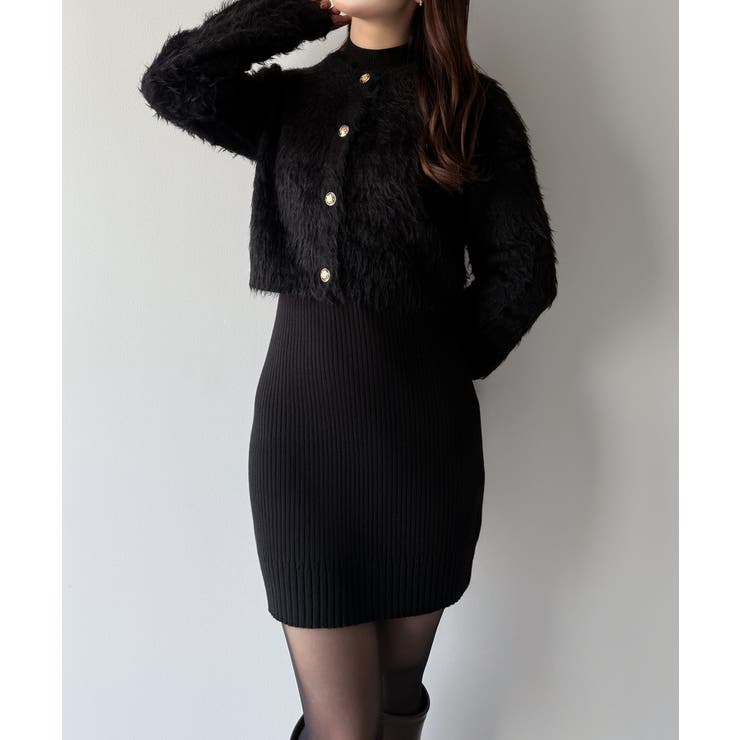 mipiarl  ショートシャギーカーディガン＋ミニリブニットワンピースＳＥＴ | JUNOAH | 詳細画像9 