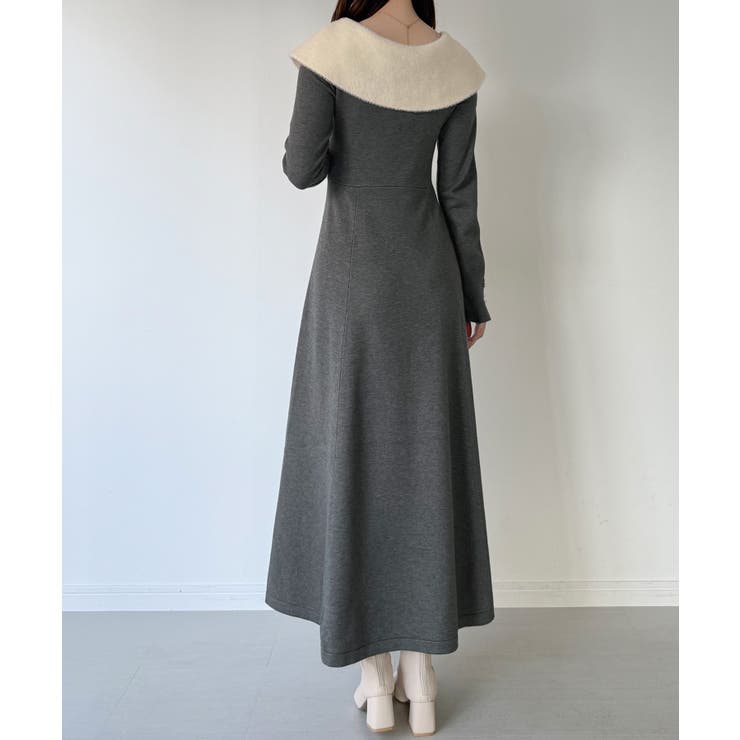 mipiarl  クラシカルカラーフレアニットワンピース | JUNOAH | 詳細画像1 