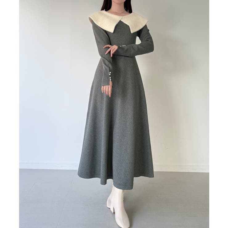 mipiarl  クラシカルカラーフレアニットワンピース | JUNOAH | 詳細画像10 