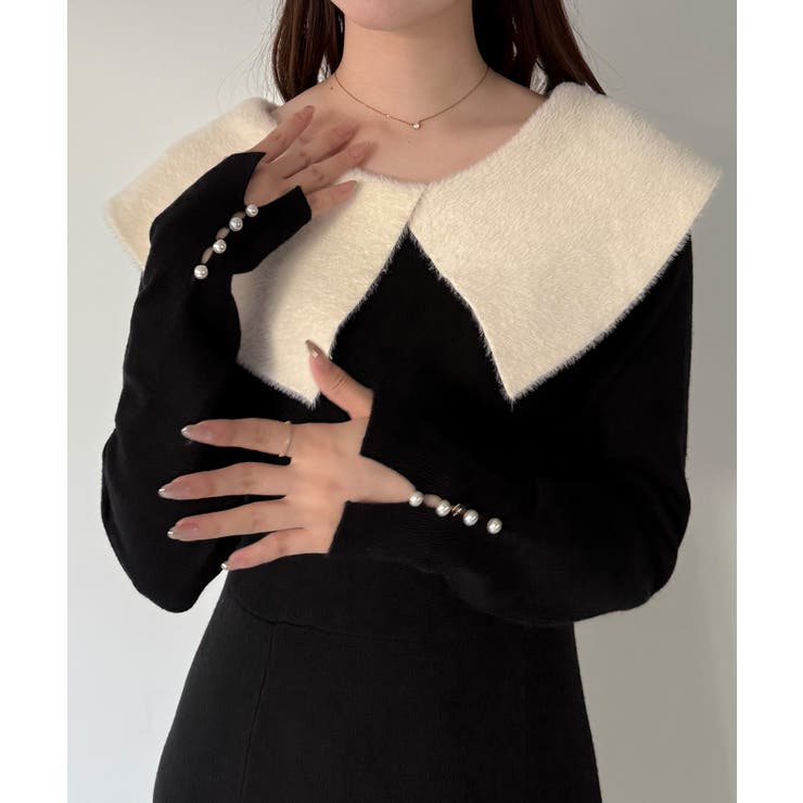 mipiarl  クラシカルカラーフレアニットワンピース | JUNOAH | 詳細画像2 