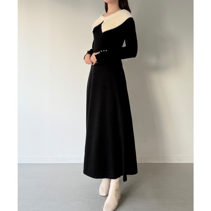 mipiarl  クラシカルカラーフレアニットワンピース | JUNOAH | 詳細画像3 