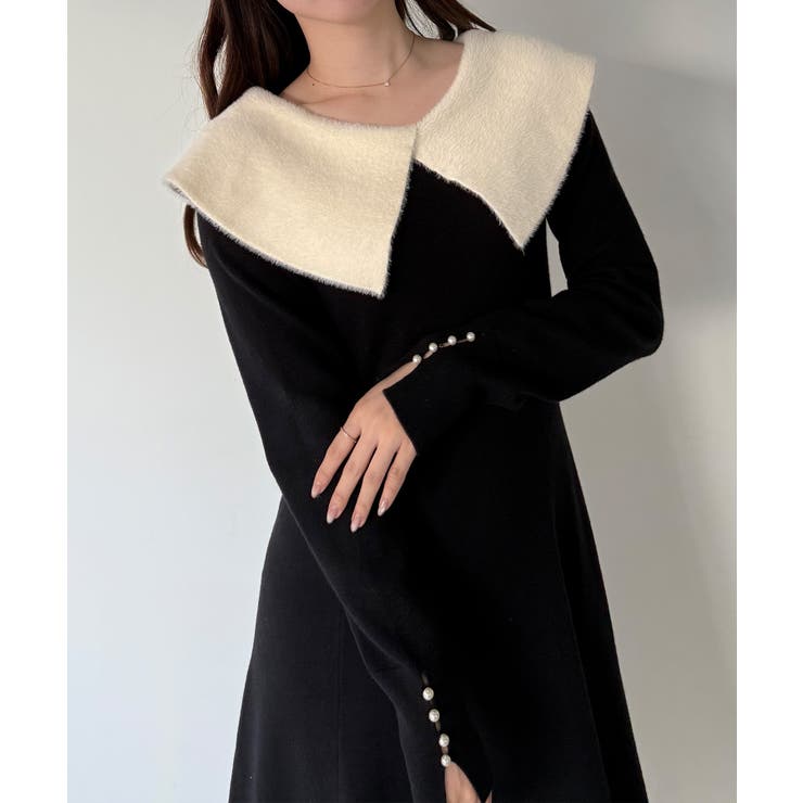 mipiarl  クラシカルカラーフレアニットワンピース | JUNOAH | 詳細画像4 