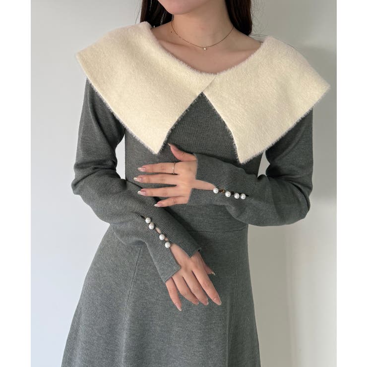 mipiarl  クラシカルカラーフレアニットワンピース | JUNOAH | 詳細画像8 