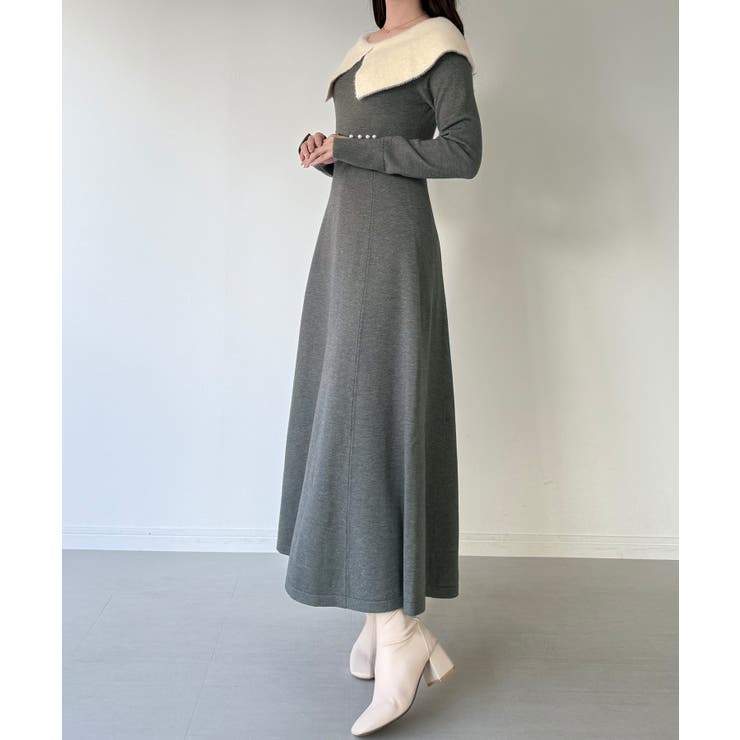 mipiarl  クラシカルカラーフレアニットワンピース | JUNOAH | 詳細画像9 