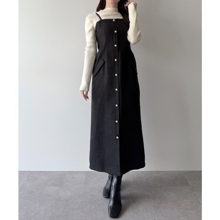 ゆみ mipiarl 薄手ツイードタイトキャミワンピース[品番：AMTW0012718