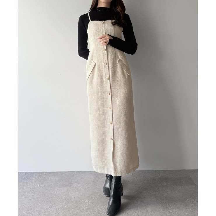 アイボリー | mipiarl  薄手ツイードタイトキャミワンピース | JUNOAH