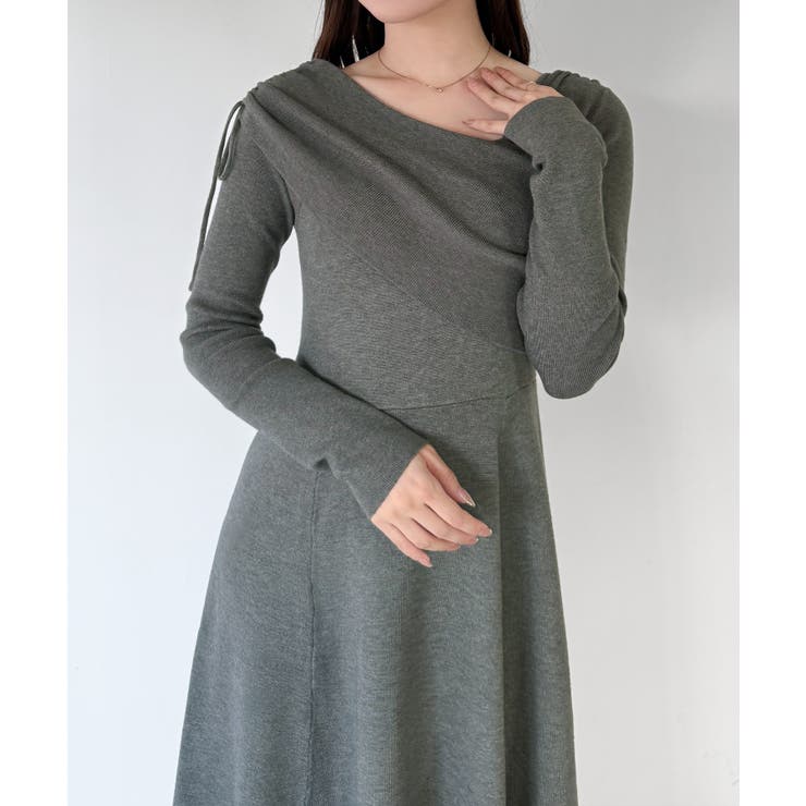 mipiarl  2wayネックドレープフレアニットワンピース | JUNOAH | 詳細画像1 