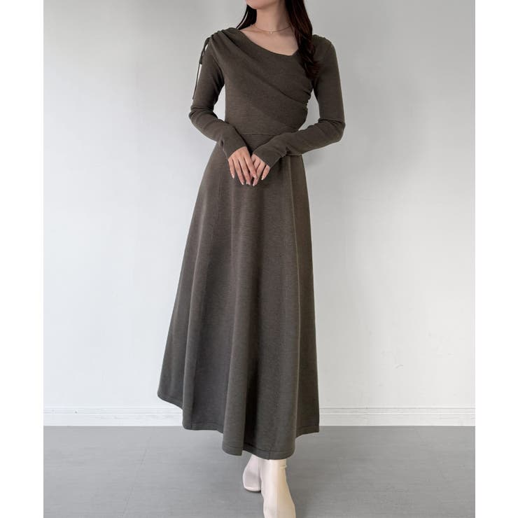 mipiarl  2wayネックドレープフレアニットワンピース | JUNOAH | 詳細画像16 