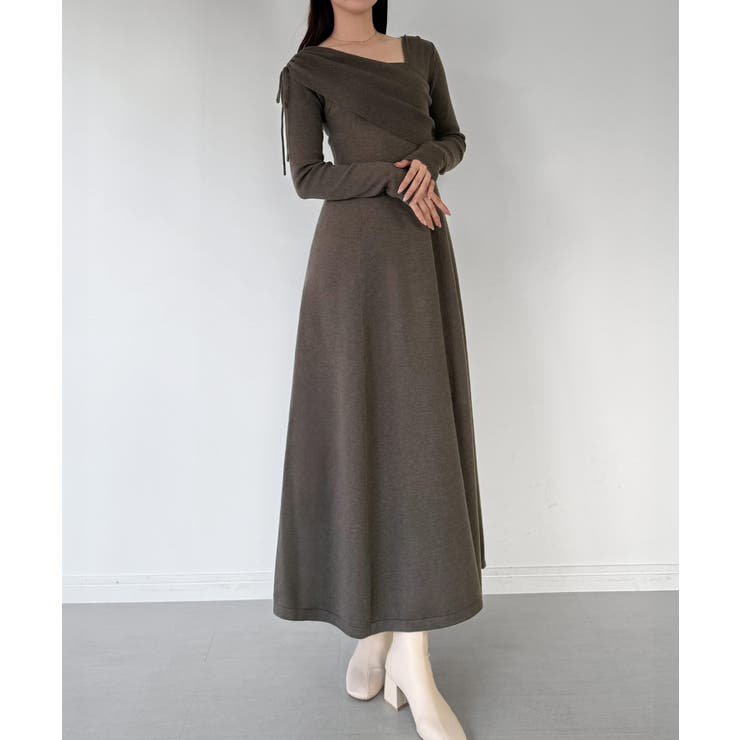 mipiarl  2wayネックドレープフレアニットワンピース | JUNOAH | 詳細画像17 