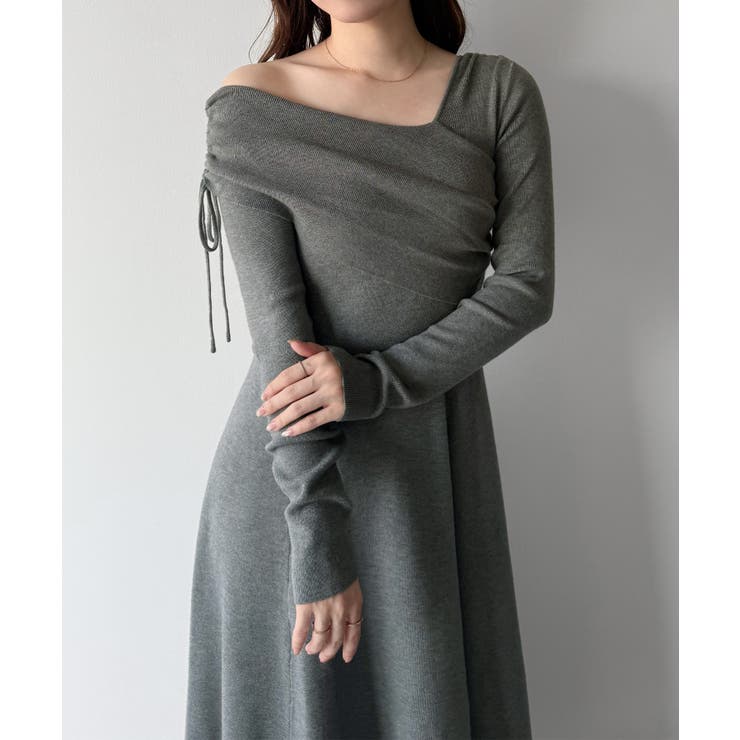 チャコール | mipiarl  2wayネックドレープフレアニットワンピース | JUNOAH