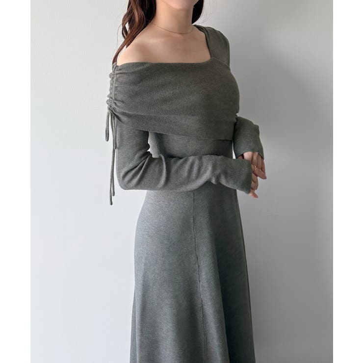 mipiarl  2wayネックドレープフレアニットワンピース | JUNOAH | 詳細画像2 