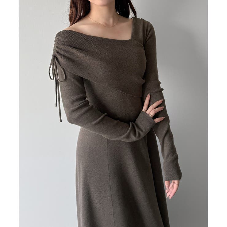 モカ | mipiarl  2wayネックドレープフレアニットワンピース | JUNOAH