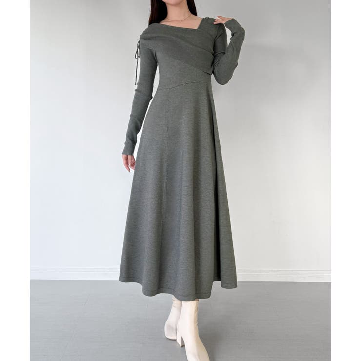 mipiarl  2wayネックドレープフレアニットワンピース | JUNOAH | 詳細画像3 