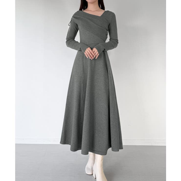 mipiarl  2wayネックドレープフレアニットワンピース | JUNOAH | 詳細画像4 