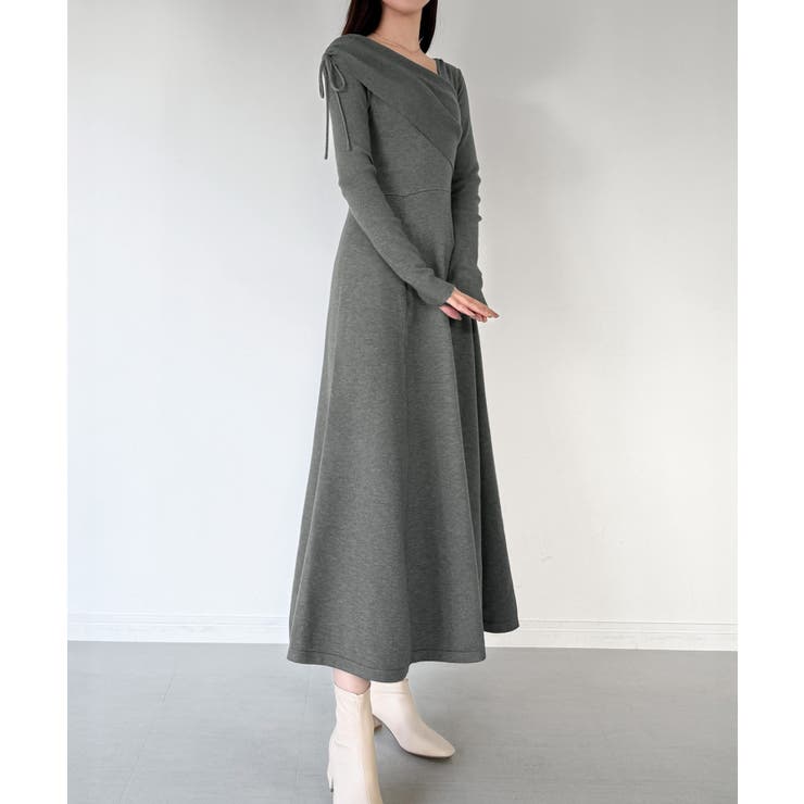 mipiarl  2wayネックドレープフレアニットワンピース | JUNOAH | 詳細画像6 