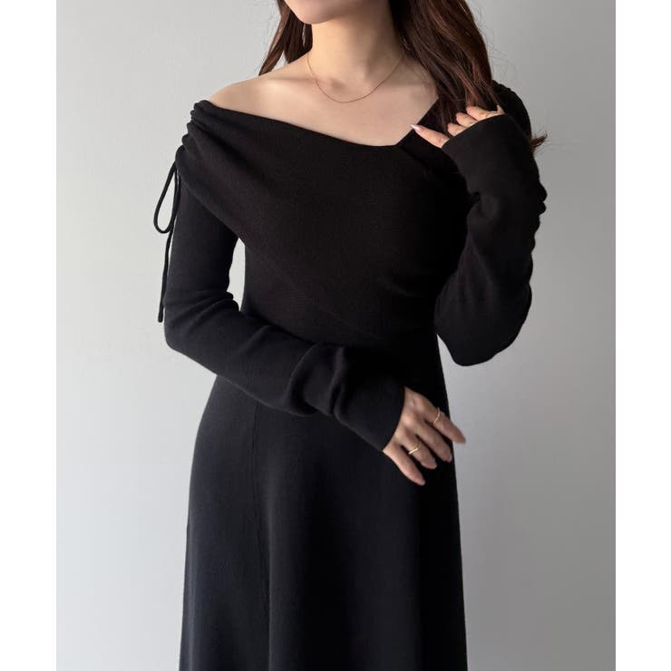 mipiarl  2wayネックドレープフレアニットワンピース | JUNOAH | 詳細画像7 