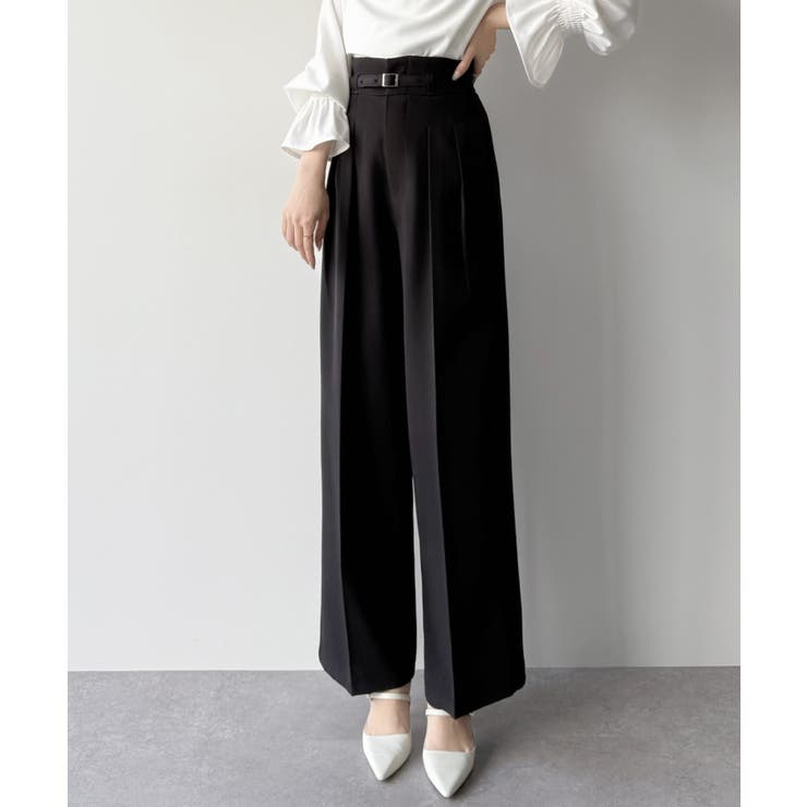 ブラック | mipiarl  ハイウエストタックスラックス | JUNOAH