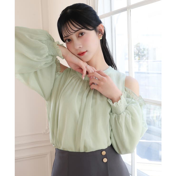 mipiarl  オフショルシアーギャザーブラウス | junoah | 詳細画像15 