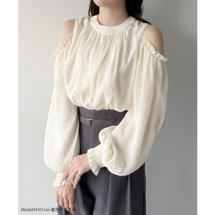 mipiarl  オフショルシアーギャザーブラウス | JUNOAH | 詳細画像2 