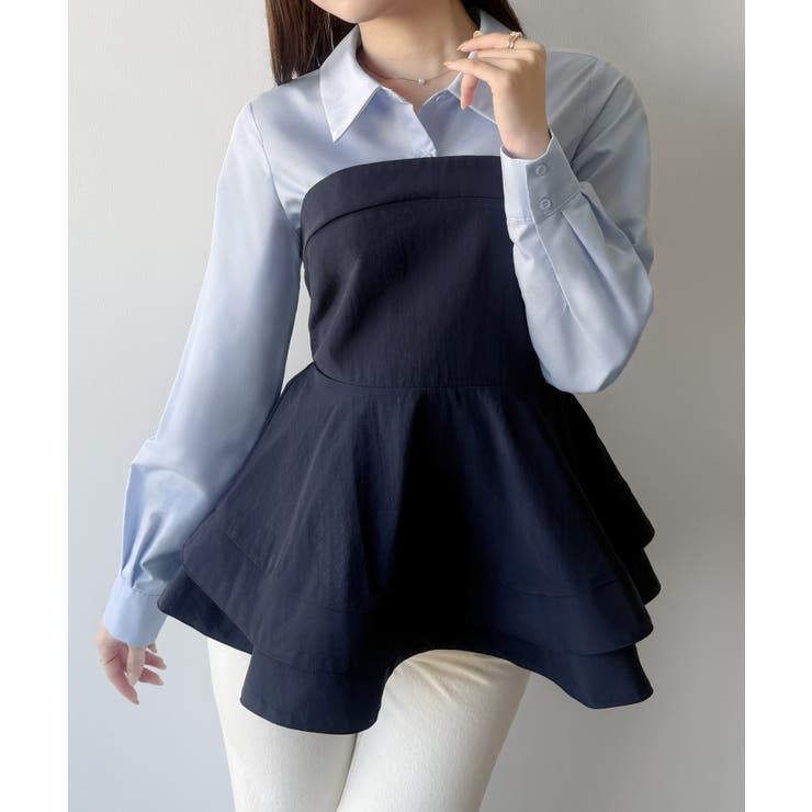 ネイビー | mipiarl  シャツドッキングペプラムビスチェ | JUNOAH