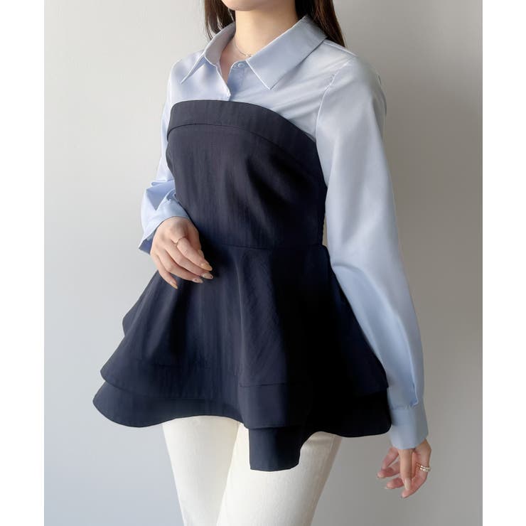 mipiarl  シャツドッキングペプラムビスチェ | JUNOAH | 詳細画像4 