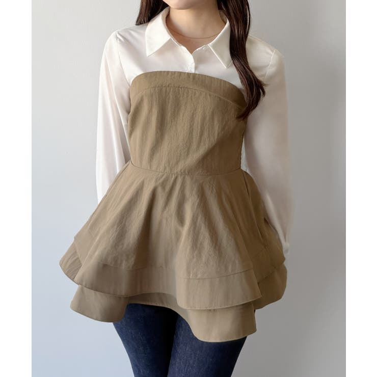 mipiarl  シャツドッキングペプラムビスチェ | JUNOAH | 詳細画像9 