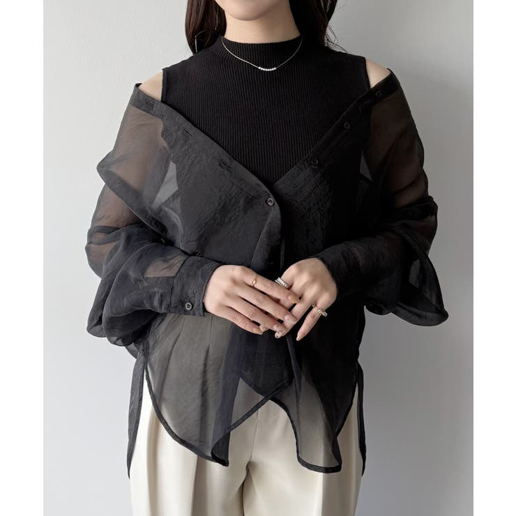 ブラック | mipiarl  2WAYシャツブラウス＋ノースリニットセット | JUNOAH