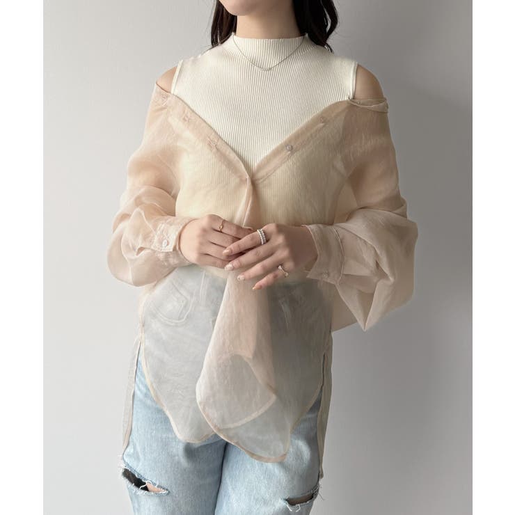 ライトベージュ | mipiarl  2WAYシャツブラウス＋ノースリニットセット | JUNOAH