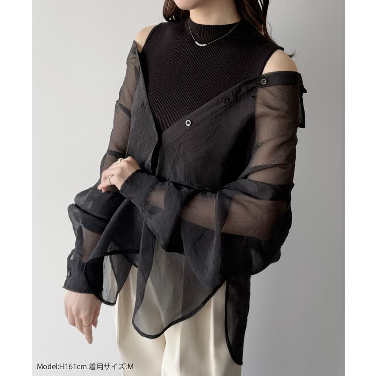 mipiarl  2WAYシャツブラウス＋ノースリニットセット | JUNOAH | 詳細画像2 