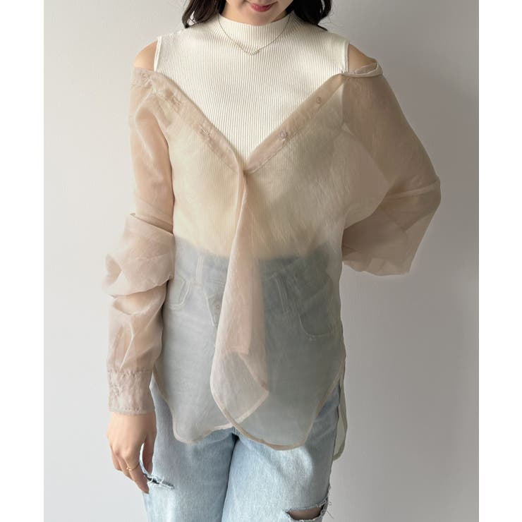 mipiarl  2WAYシャツブラウス＋ノースリニットセット | JUNOAH | 詳細画像7 