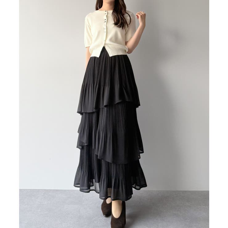 mipiarl  ランダムヘムプリーツティアードスカート | JUNOAH | 詳細画像10 