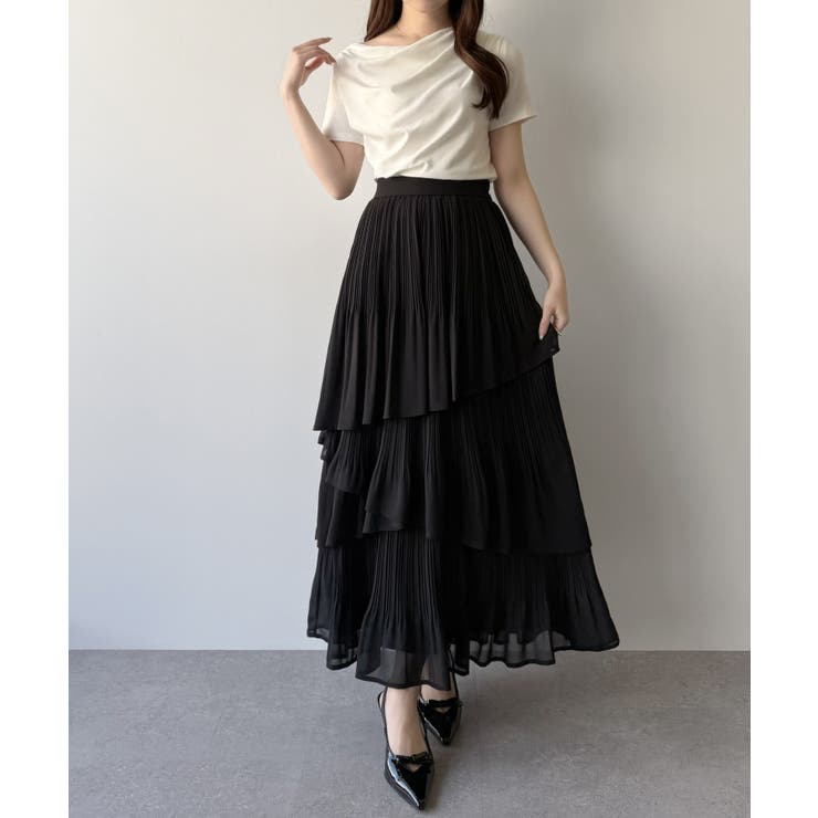 mipiarl  ランダムヘムプリーツティアードスカート | JUNOAH | 詳細画像11 