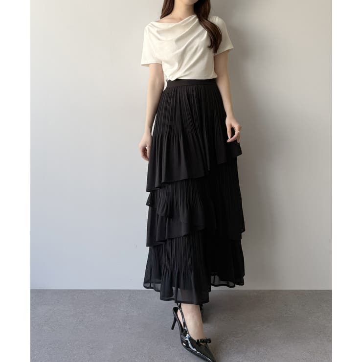 mipiarl  ランダムヘムプリーツティアードスカート | JUNOAH | 詳細画像12 