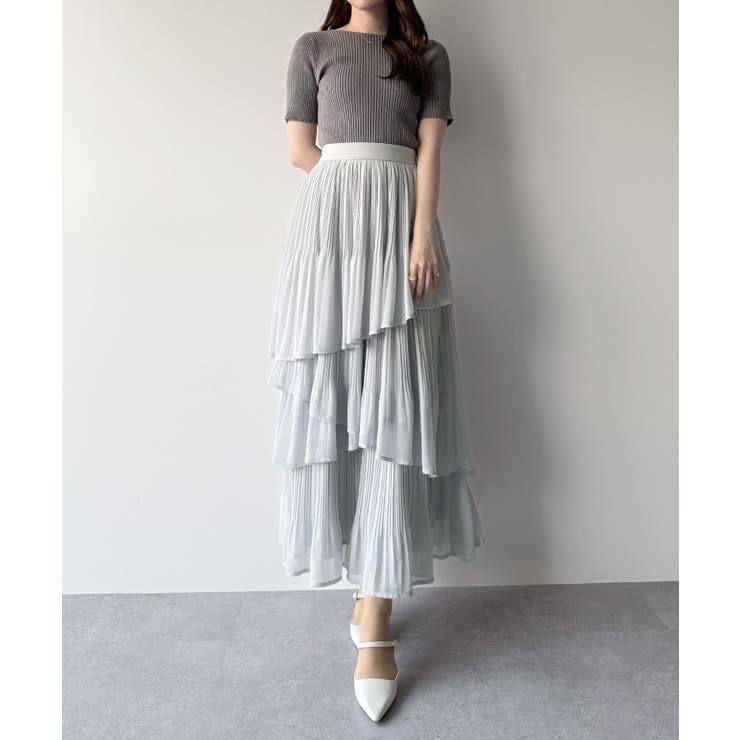 mipiarl  ランダムヘムプリーツティアードスカート | JUNOAH | 詳細画像17 