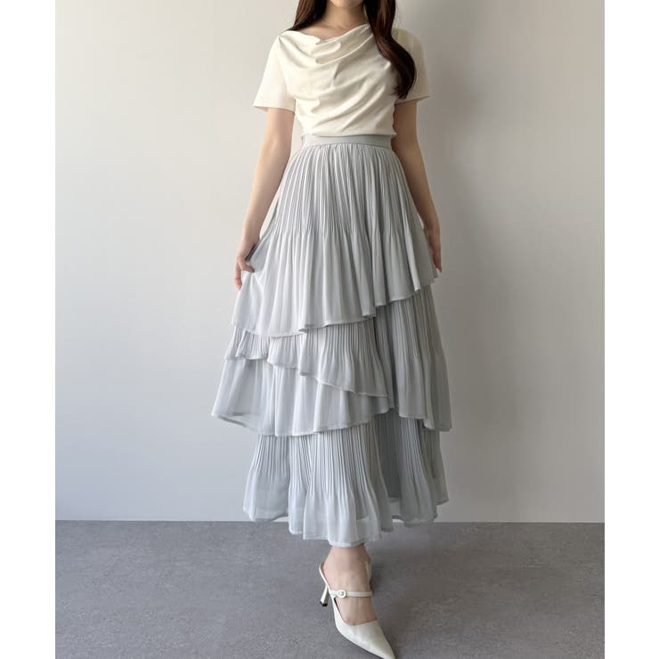 mipiarl  ランダムヘムプリーツティアードスカート | JUNOAH | 詳細画像19 