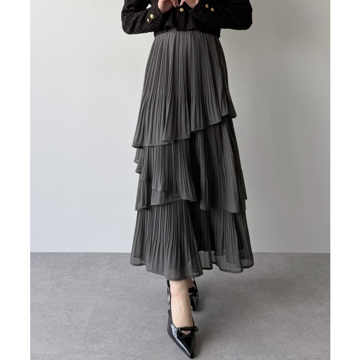 mipiarl  ランダムヘムプリーツティアードスカート | JUNOAH | 詳細画像25 