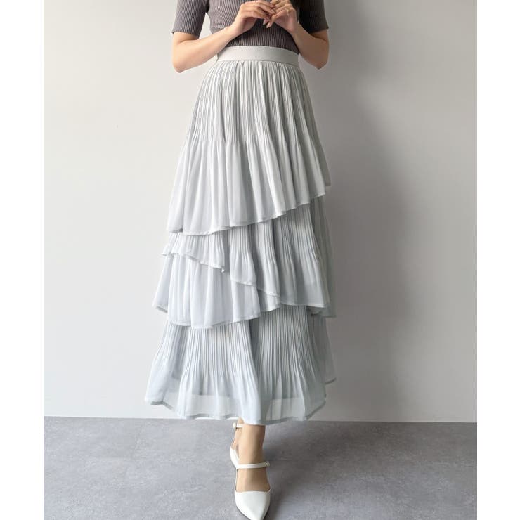 ブルーグレー | mipiarl  ランダムヘムプリーツティアードスカート | JUNOAH