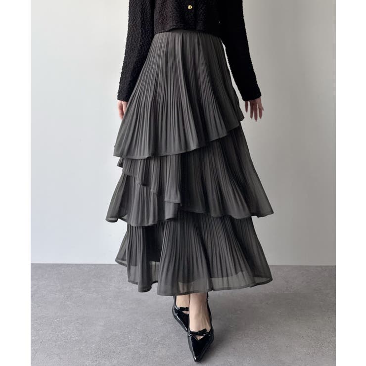 チャコール | mipiarl  ランダムヘムプリーツティアードスカート | JUNOAH