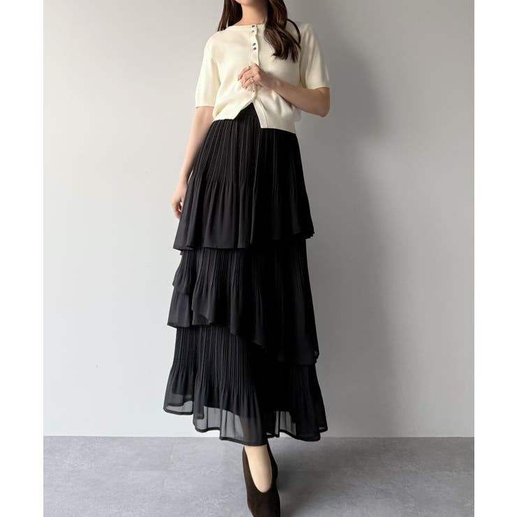 mipiarl  ランダムヘムプリーツティアードスカート | JUNOAH | 詳細画像8 