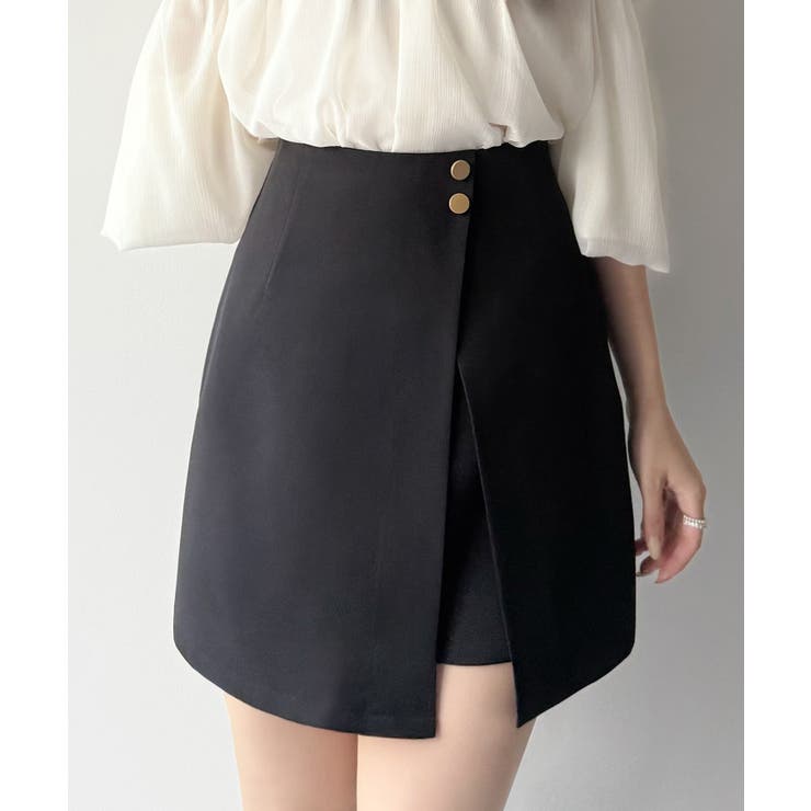 ブラック | mipiarl  インナーパンツ付きハイウエストレイヤードミニスカート | JUNOAH