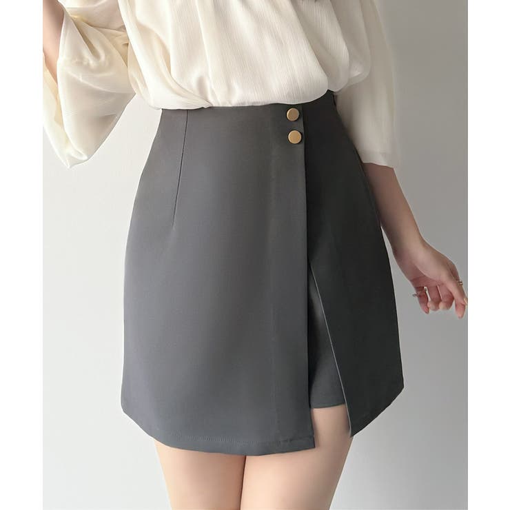 チャコール | mipiarl  インナーパンツ付きハイウエストレイヤードミニスカート | JUNOAH