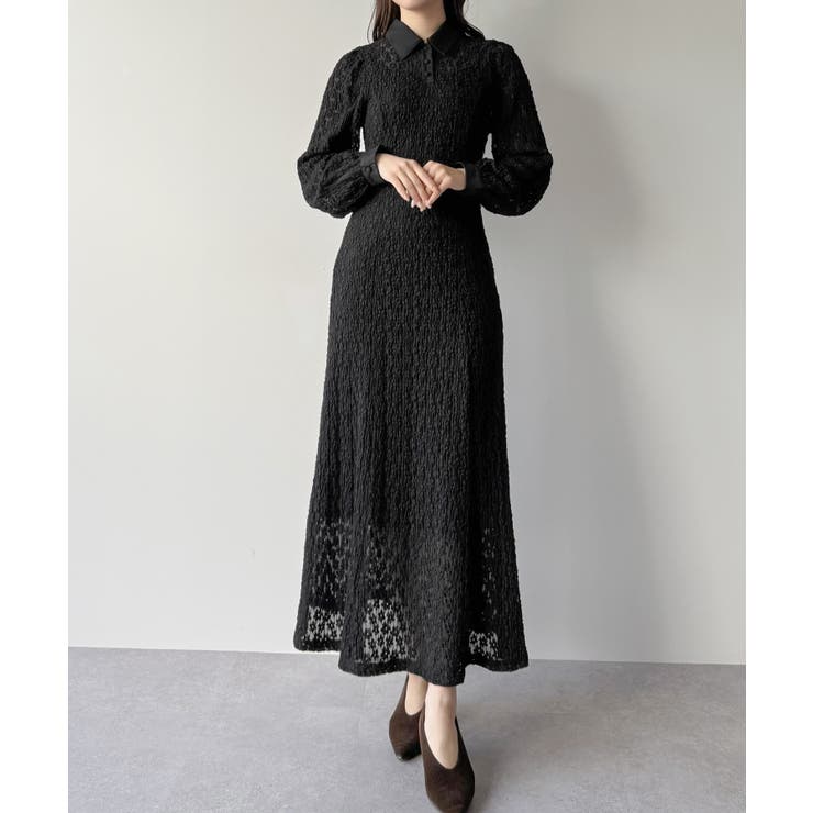 ブラック | mipiarl  レースポロワンピース（ぺチワンピースセット） | JUNOAH