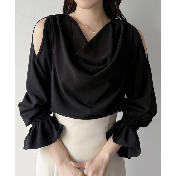 ブラック | mipiarl  キャンディースリーブドレープブラウス | JUNOAH