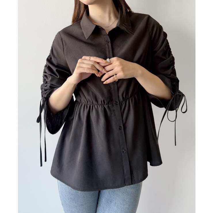 mipiarl  ドロストギャザースリーブシャツチュニック | JUNOAH | 詳細画像4 