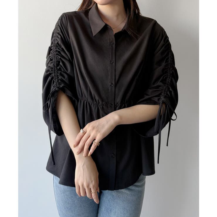 mipiarl  ドロストギャザースリーブシャツチュニック | JUNOAH | 詳細画像6 